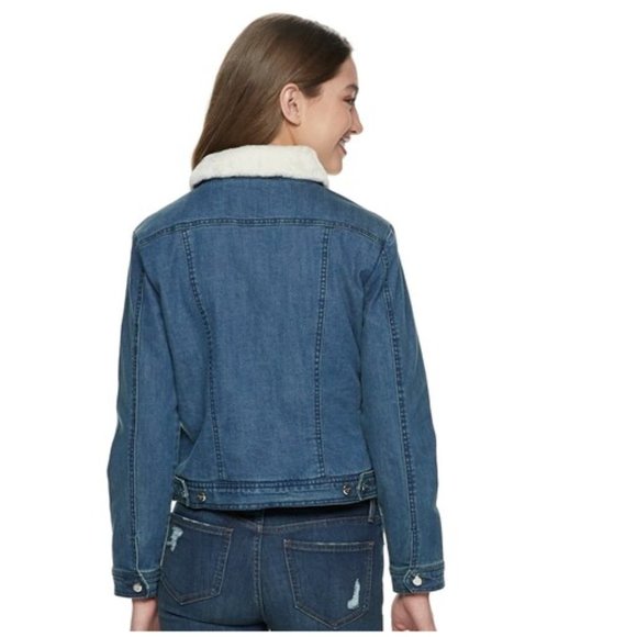 Women's Juniors' madden NYC Denim Jacket with Sherpa Collar - Picture 2 of 6